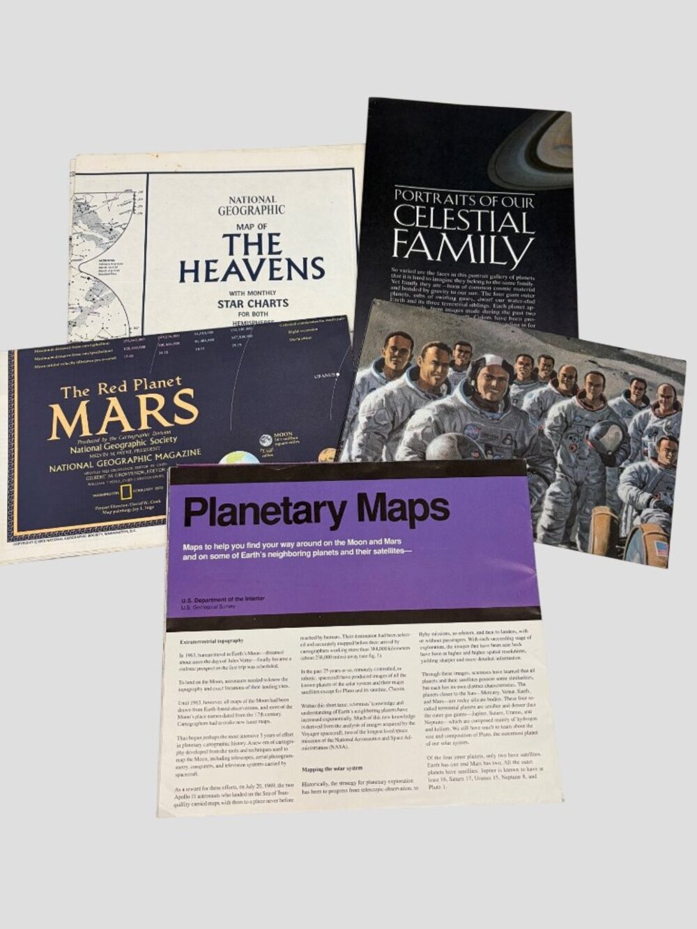 1970-1992 Space Maps 5 National Geographic Heavens Mars Apollo Solar System USGS
